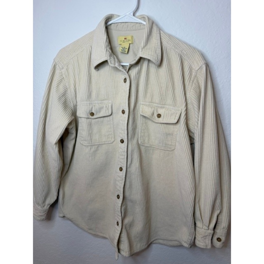 Limited America Mens Cream Corduroy Button Down Shirt Cotton Long Sleeve Beige M